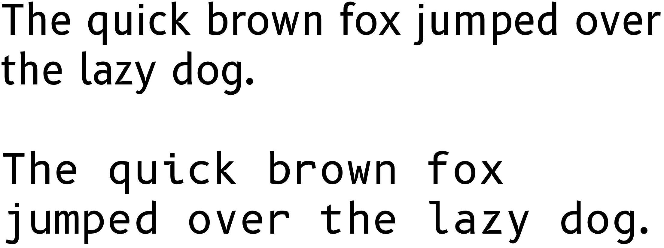  A specimen of B612 and B612 Mono. The same “quick brown fox” pangram sentence is set in each font on separate lines. 