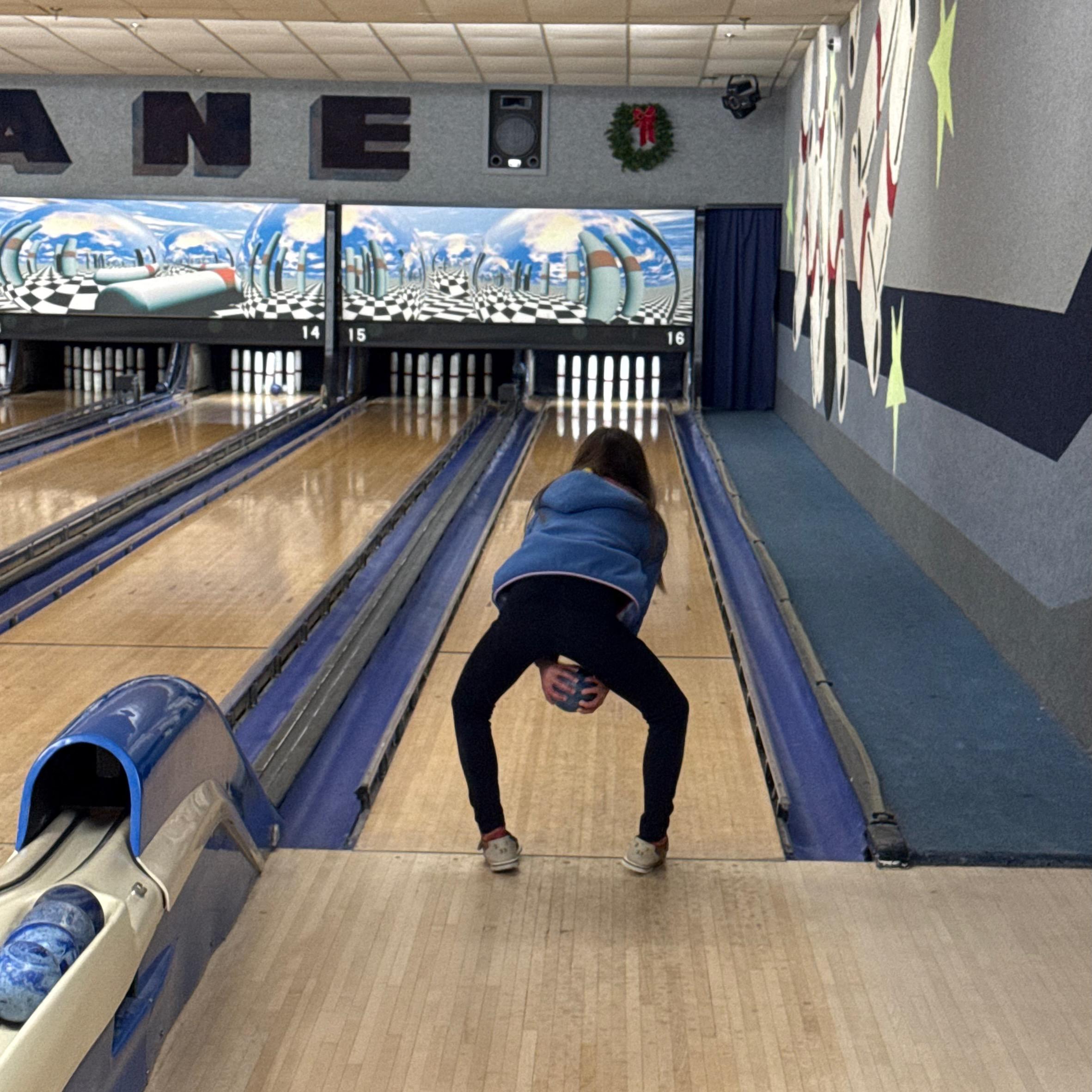 Erin's first game of candlepin bowling