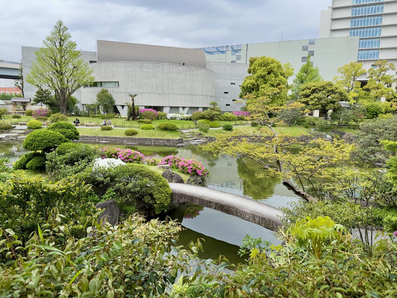 The Former Yasuda Garden with the Japanese Sword Museum in the distance